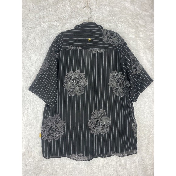 MECCA GOLD Men's Button Down Short Sleeve Shirt XL Striped Floral Lace - Picture 6 of 10